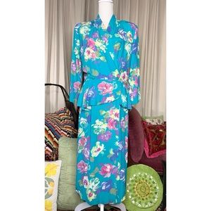 80s Turquoise Floral Peplum Dress
